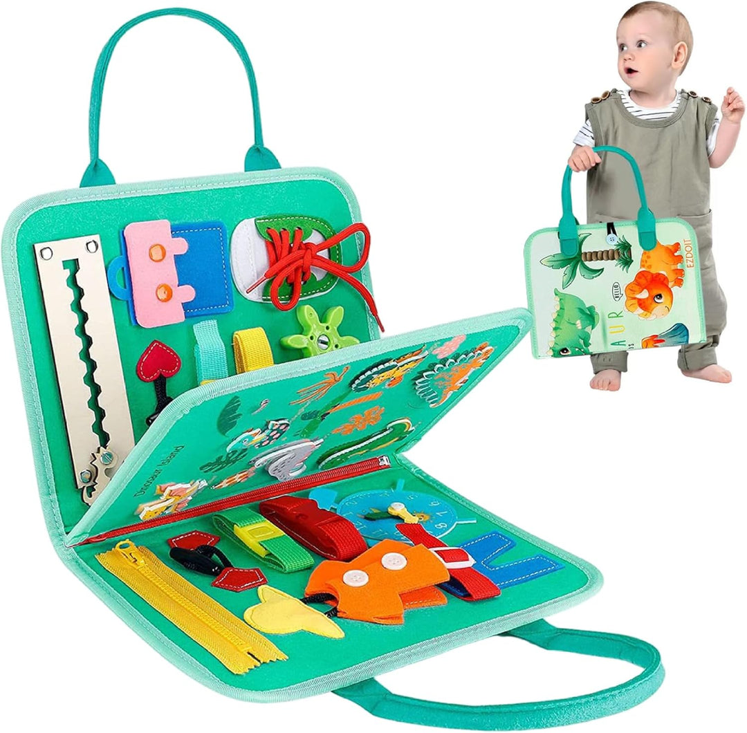 Pädagogisches Montessori-Filztafelbuch mit Griff – Lernen von Zahnrädern, Schnürsenkeln, Knöpfen, Re