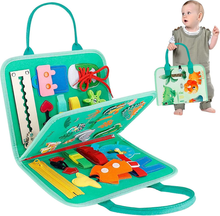 Pädagogisches Montessori-Filztafelbuch mit Griff – Lernen von Zahnrädern, Schnürsenkeln, Knöpfen, Re