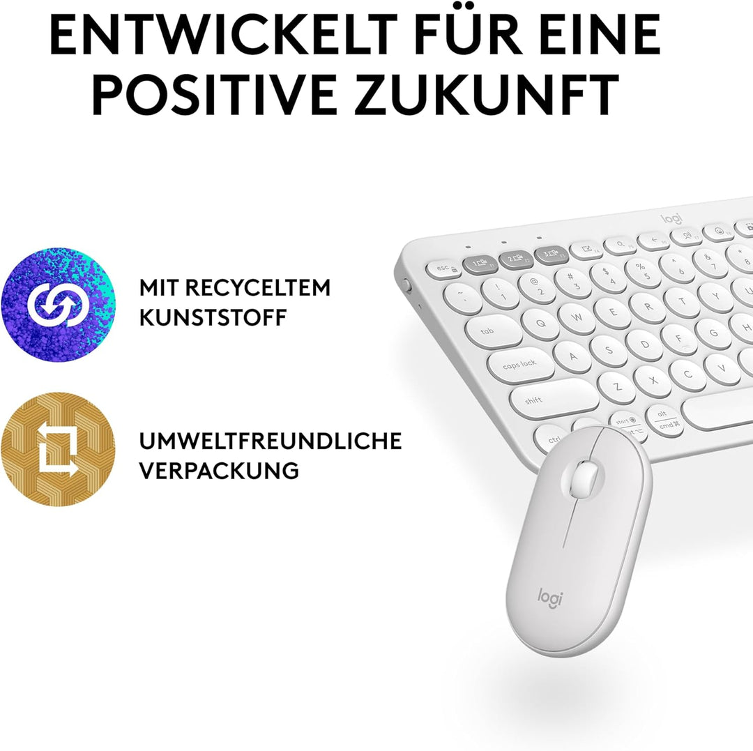 Logitech Pebble 2 Combo, kabellose Tastatur und Maus, leise und mobil, anpassbar, Logi Bolt, Bluetoo