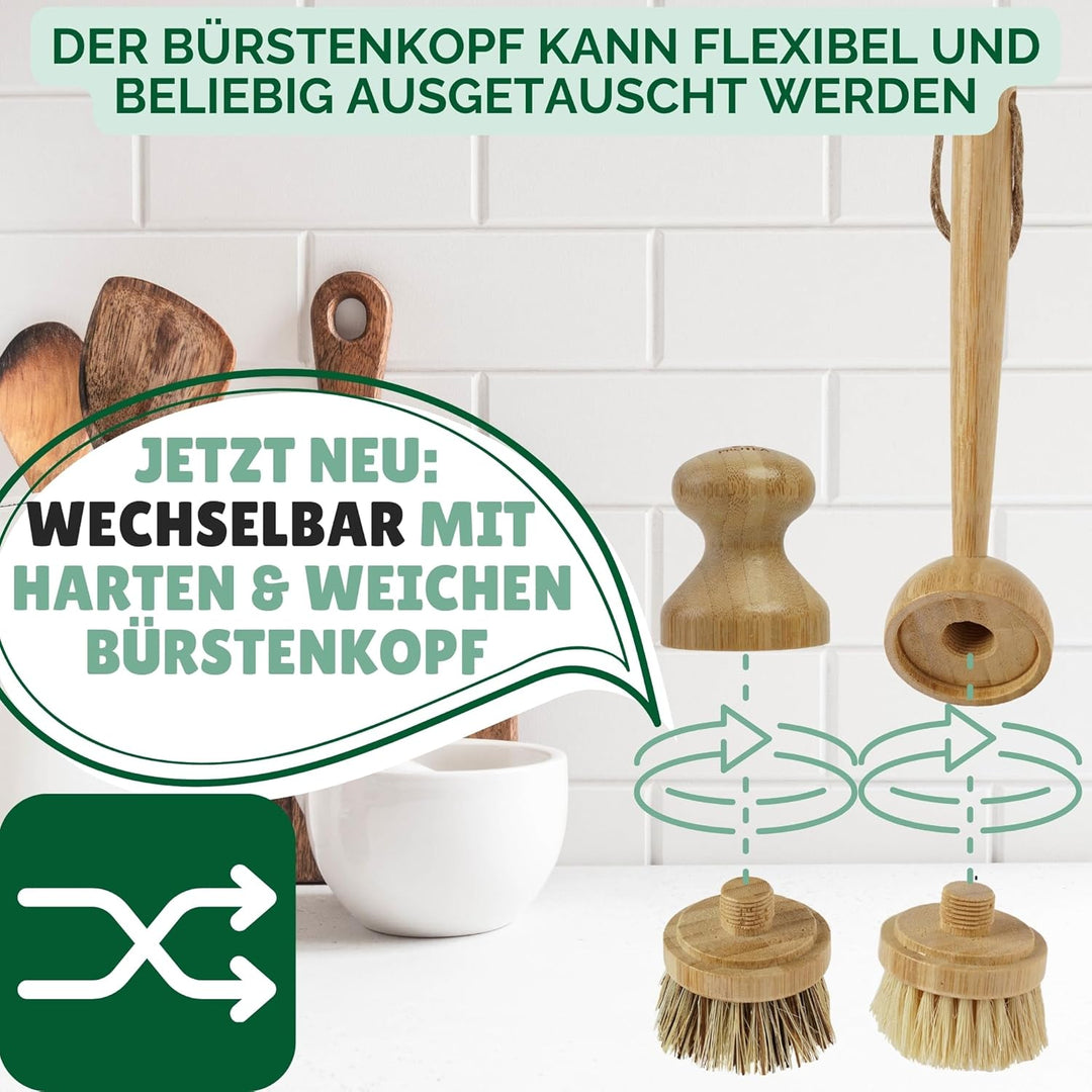 PROTEA Spülbürste mit Ersatzköpfen (4er Set) - nachhaltige Geschirrbürste - wiederverwendbar - aus B