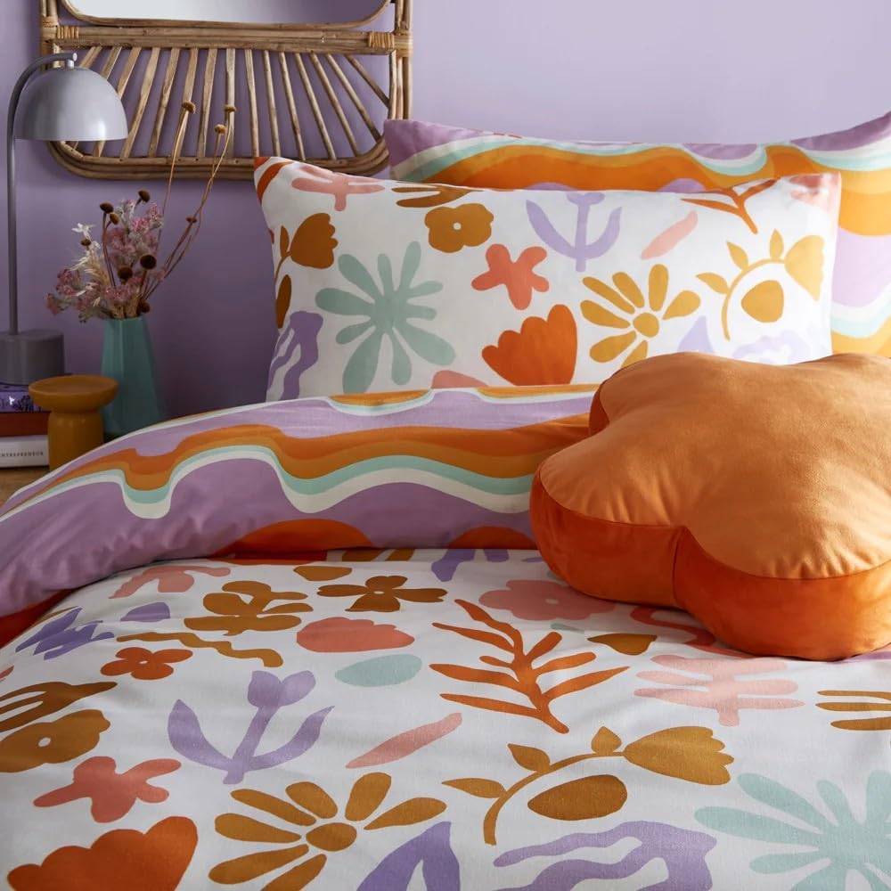 furn. Möbel. Amelie abstrakte Blumen -Bettdecke -Cover -Set King (U.K. Standard) Multicolor, King (U