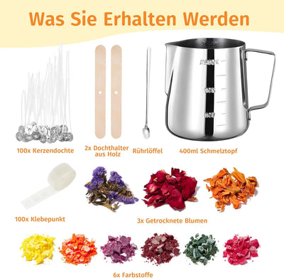 Anpro Kerzen Selber Machen Set, Kerzenherstellung Kit, Wachsschmelztopf und 100 Kerzendochte, 6 Kerz