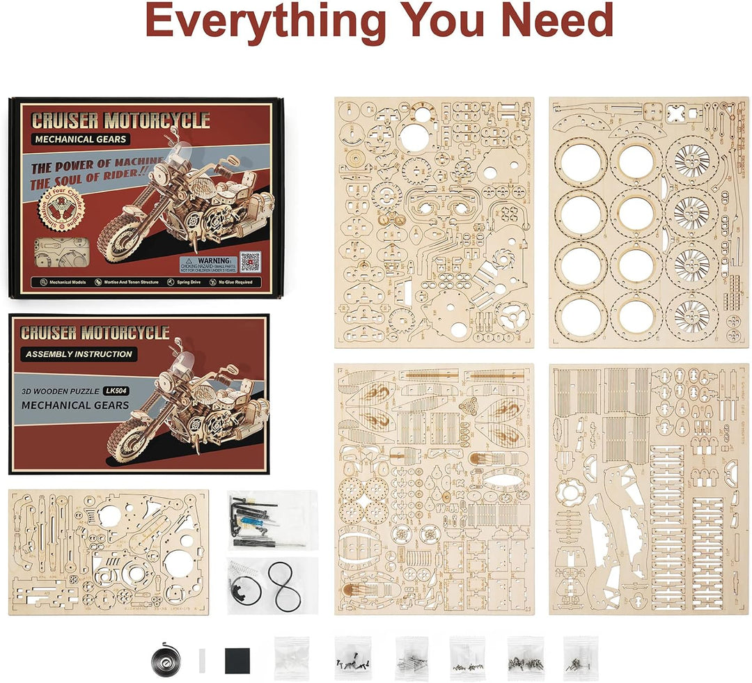 ROBOTIME 3D Motorrad Puzzle, Holz Modellbautze für Erwachsene, DIY Bewegliches Fahrrad Fahrzeugmodel