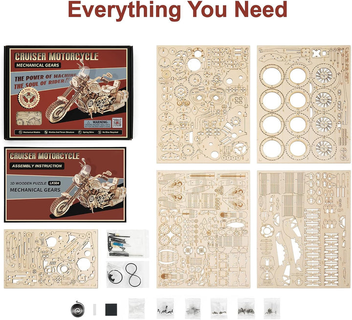 ROBOTIME 3D Motorrad Puzzle, Holz Modellbautze für Erwachsene, DIY Bewegliches Fahrrad Fahrzeugmodel