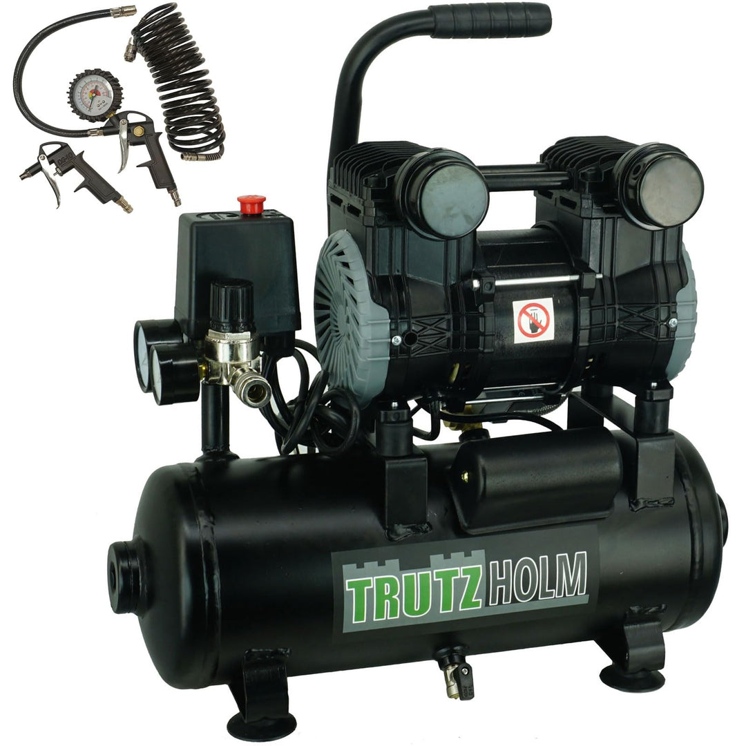 TRUTZHOLM brushless silent Flüsterkompressor tragbar innenbeschichtet 750W / 9 Liter silent leise 57