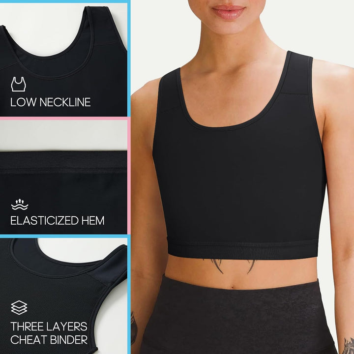 Brust Binder für Transgender FTM Atmungsaktive Halb Breast Binder Kompression BH Schwarz XXL, Schwar