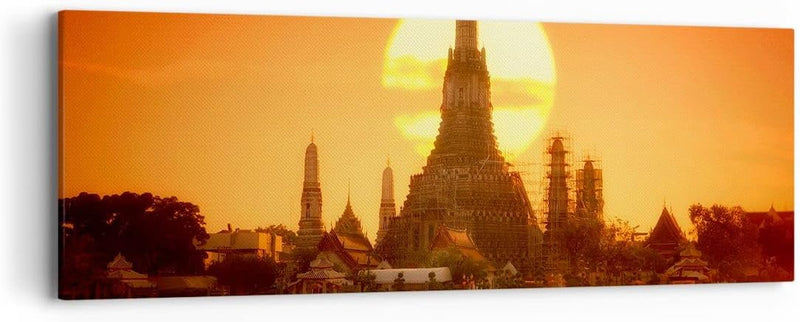 Panorama Bilder auf Leinwand Tempel Asien Leinwandbild mit Rahmen 90x30cm Wandbilder Dekoration Wohn