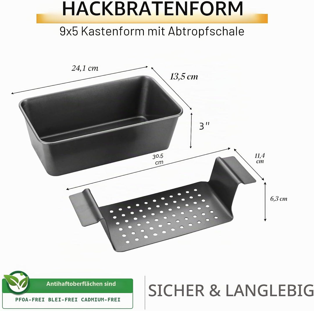 HONGBAKE 2-in-1 Fleischpastetenform mit Ablaufrost, 25 x 13 cm Kastenform aus Karbonstahl, Antihaft