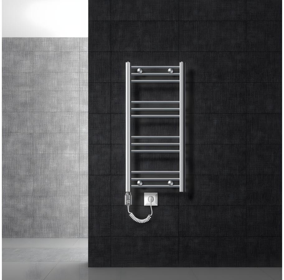 ECD Germany Badheizkörper Elektrisch ECO 400 x 800 mm mit Heizstab 300W Chrom gebogen mit Seitenansc