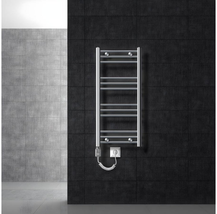 ECD Germany Badheizkörper Elektrisch ECO 400 x 800 mm mit Heizstab 300W Chrom gebogen mit Seitenansc
