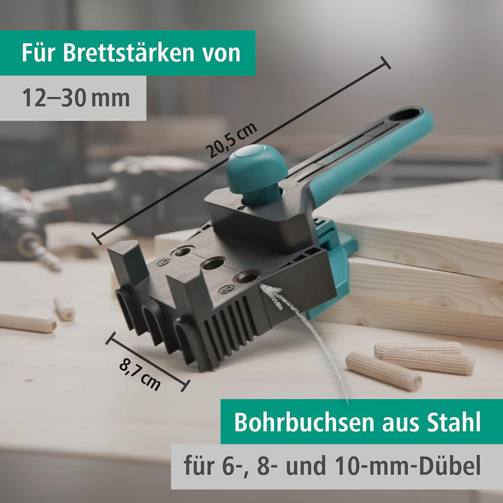 wolfcraft Meisterdübler Universal-Dübelhilfe 4640000 / Praktische Dübelhilfe für saubere Eck-, T- un
