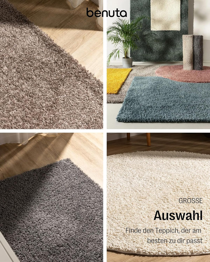 Benuta Hochflorteppich Soho Shaggy Hochflor Wohnzimmer Flauschig Modern Waschbar Hellgrau 80x300 cm