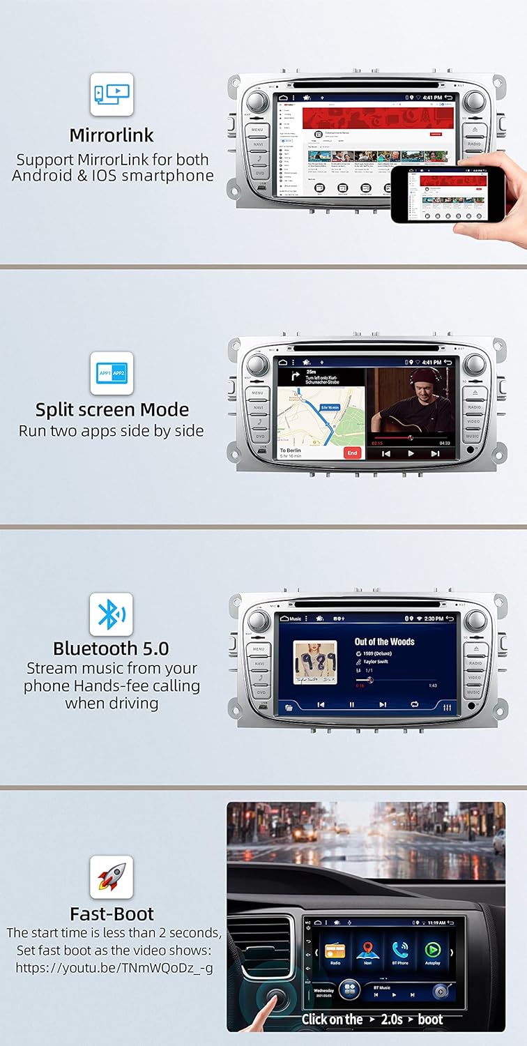 JOYX Android 12 Autoradio Passt für Ford Focus/Mondeo/S-Max/C-Max/Galaxy- [4G+64G] - [Eingebaut DSP+