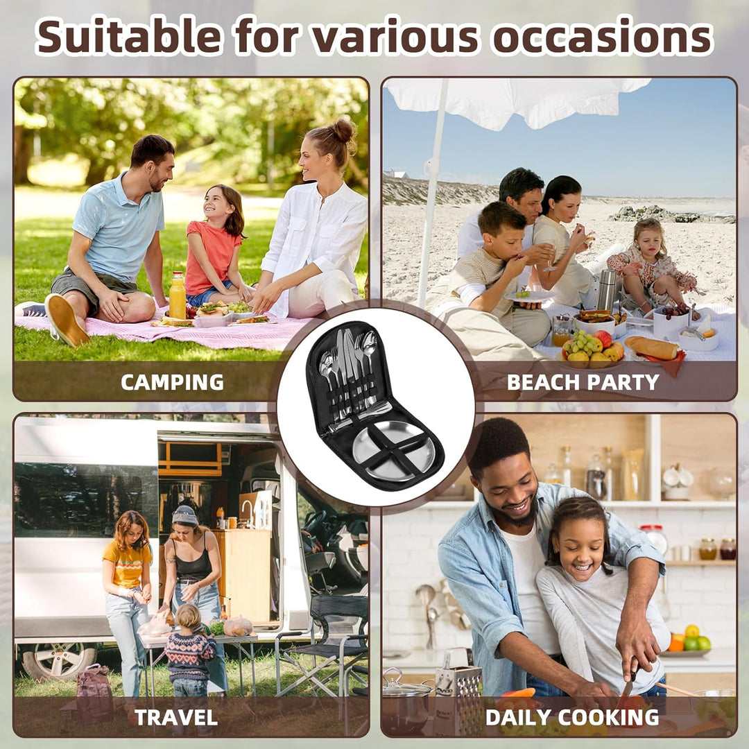 Camping Portable Edelstahl Besteck Set Travel Camping Geschirr Set Camping Cutlery Set 2 Personen Re