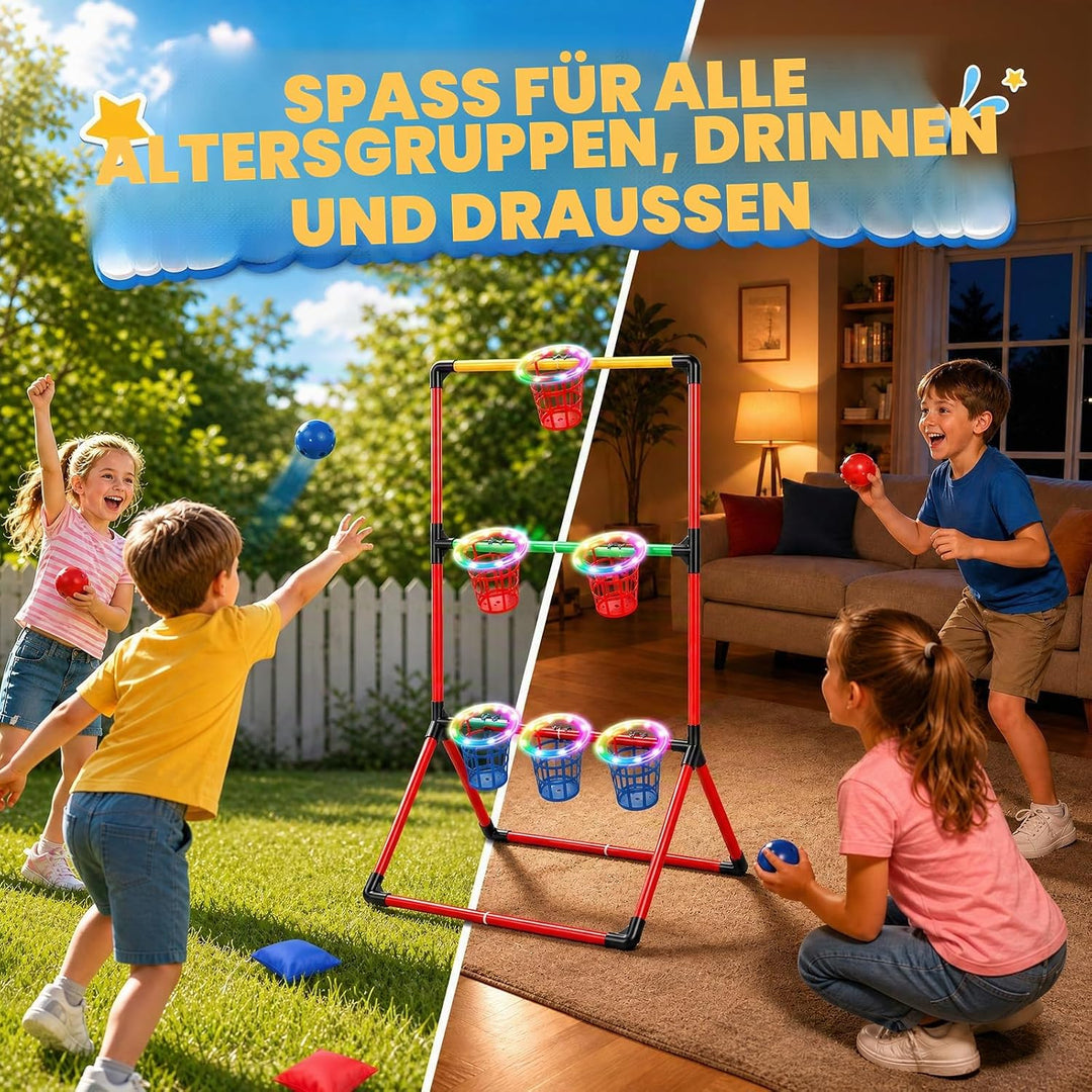 Gartenspiele, 3-In-1 Gartenpong mit 6 leuchtenden Körben 6 Gartenpong 6 Sandsäckchen Wurfspiel Indoo