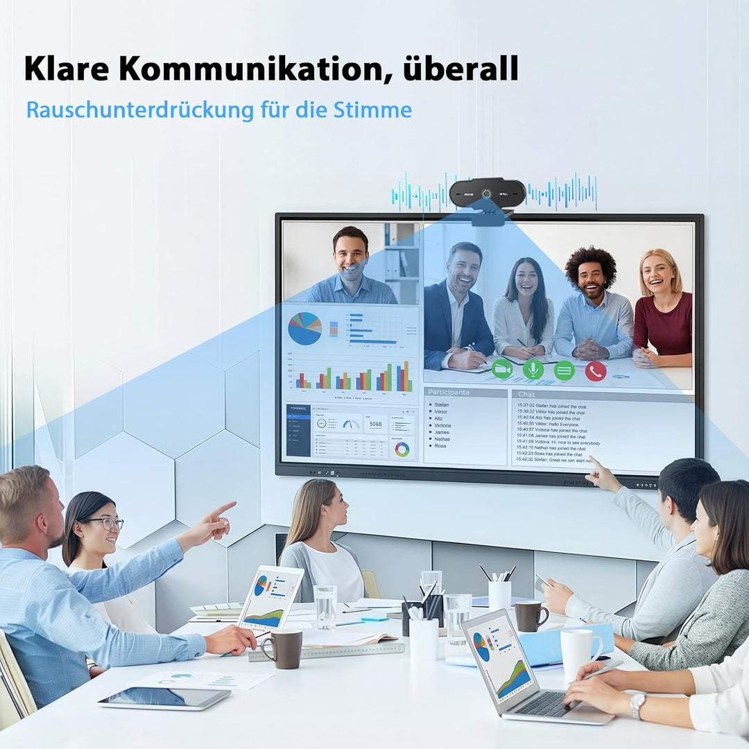Webcam 1080P 30FPS - Full HD PC Kamera mit USB A Klares Stereo-Audio, Automatische Lichtkorrektur US