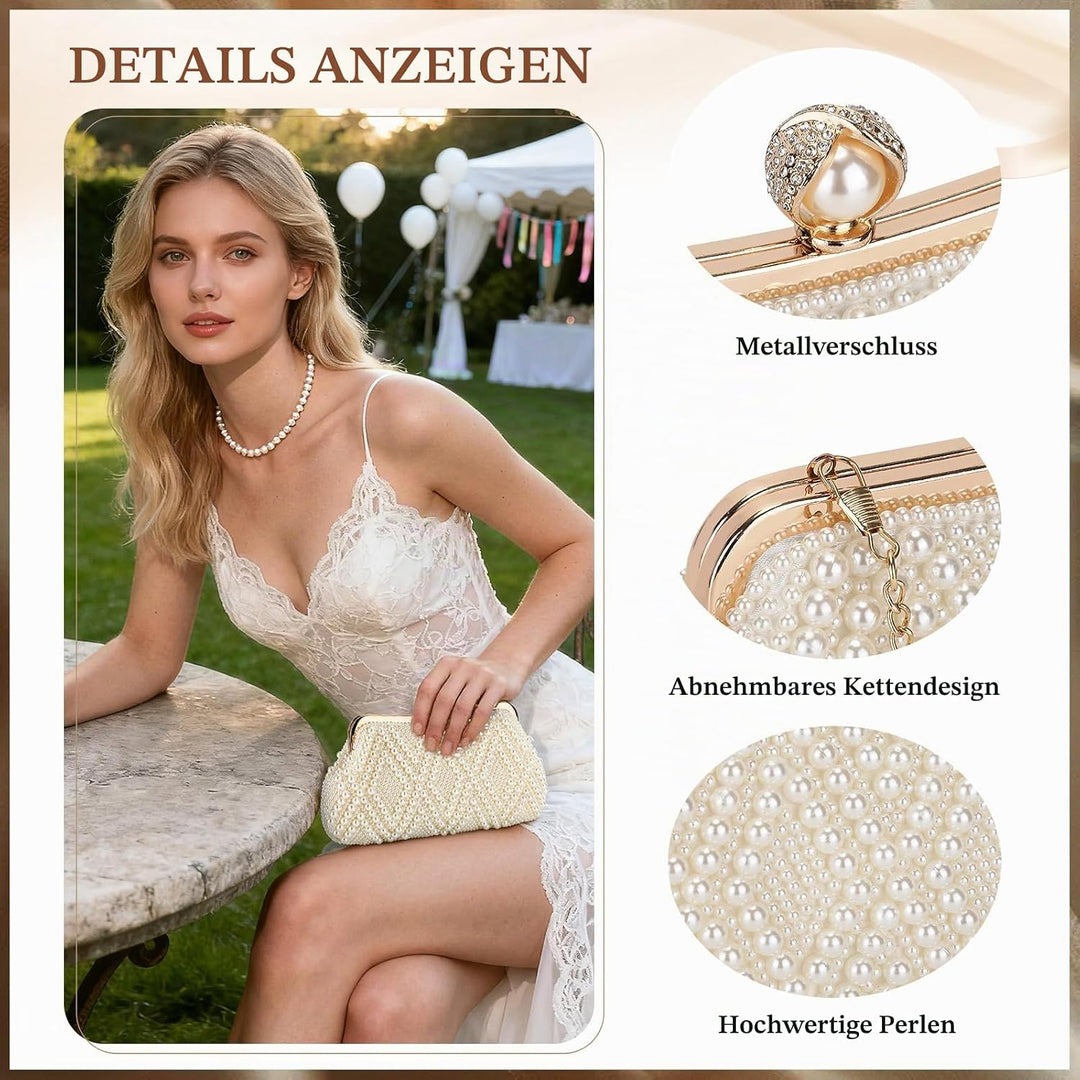 BAIGIO Perlen Damen Clutch Beige Abendtasche Brauttasche Elegant Handtasche Luxury Clutch für Mädceh