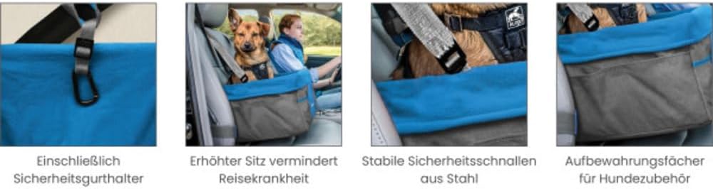 Kurgo Skybox Sitzerhöhung Auto für Hunde & Haustiere, Hunde Autositz, inkl. Hunde Anschnallgurt Auto