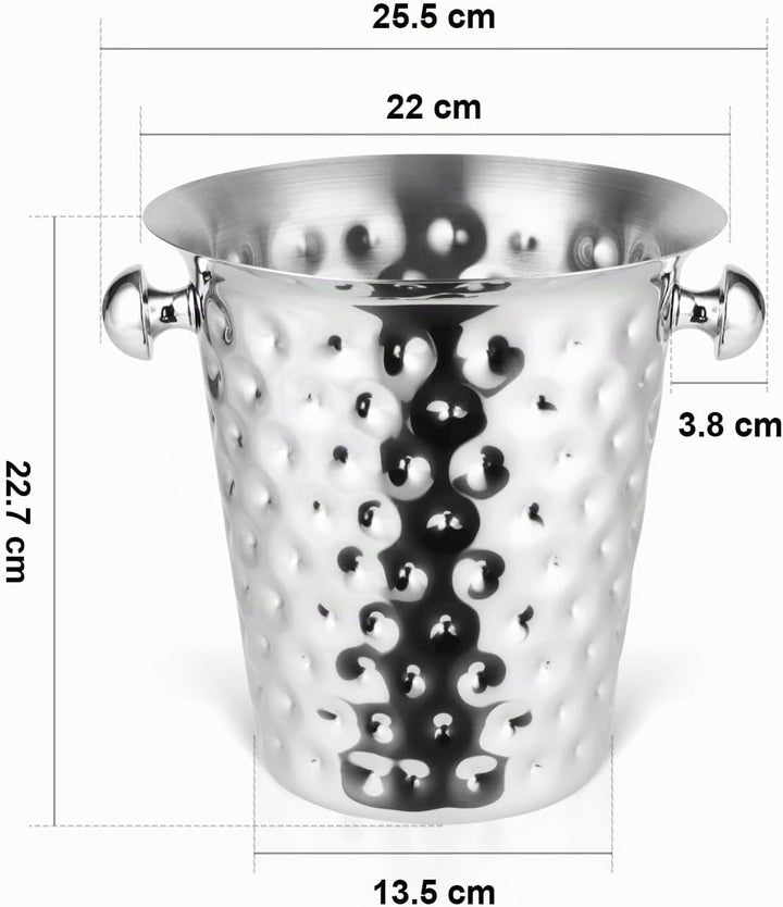 Sektkühler, Eiskübel Edelstahl 5l,Champagner Kühler mit Griff für Bar, Party, Grill (Silber), Silber