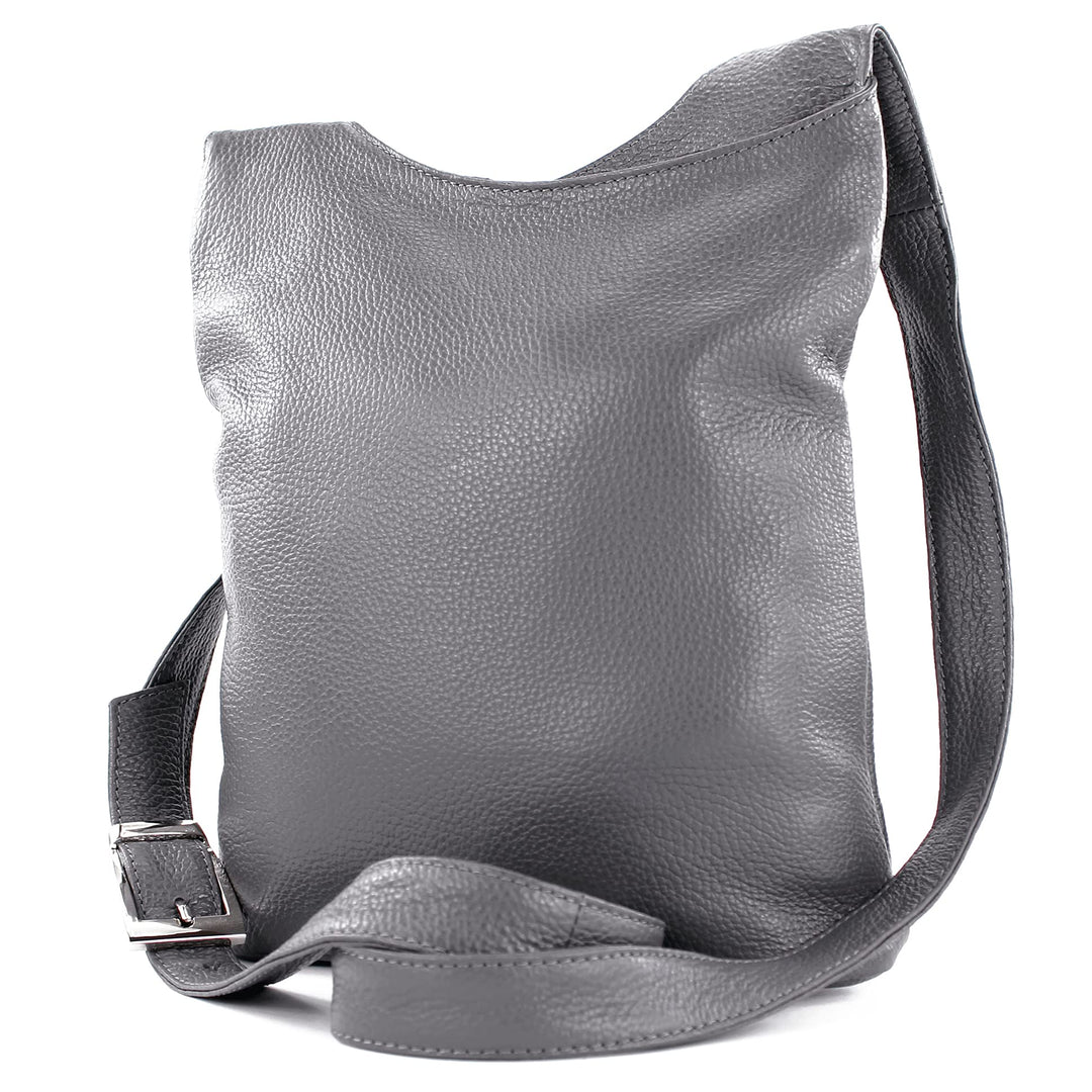 modamoda de - T221 - ital. Umhängetasche Schultertasche Medium aus Leder Graphitgrau, Graphitgrau