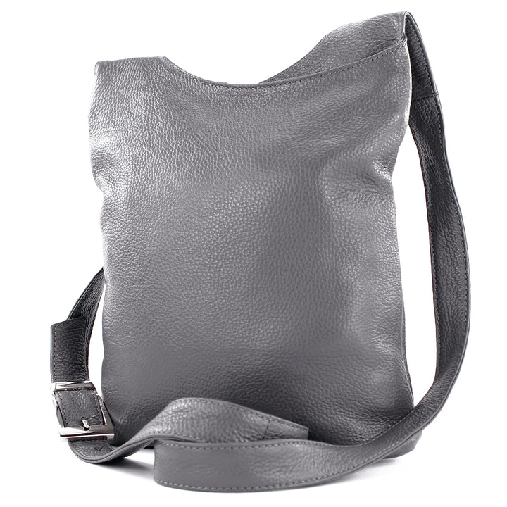 modamoda de - T221 - ital. Umhängetasche Schultertasche Medium aus Leder Graphitgrau, Graphitgrau