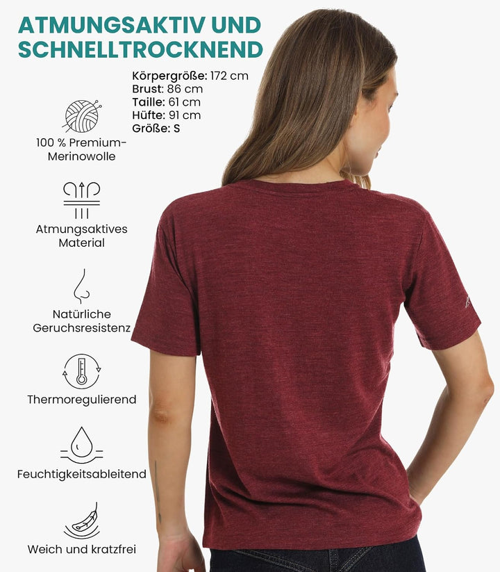 Merino.tech 100% Merino T Shirt Damen - Merinowolle Sport Wandern Thermoshirt Damen + Wandersocken B