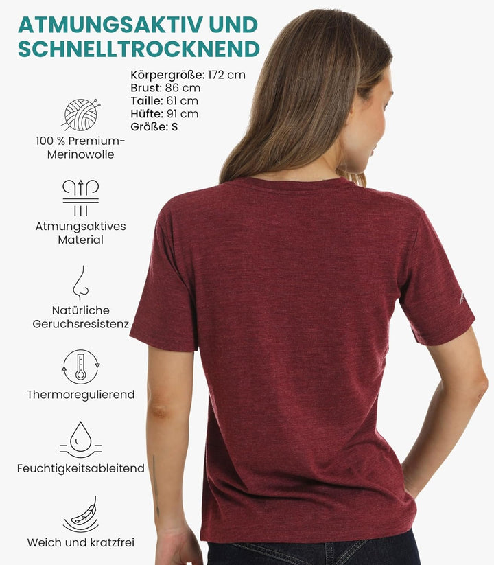 Merino.tech 100% Merino T Shirt Damen - Merinowolle Sport Wandern Thermoshirt Damen + Wandersocken B