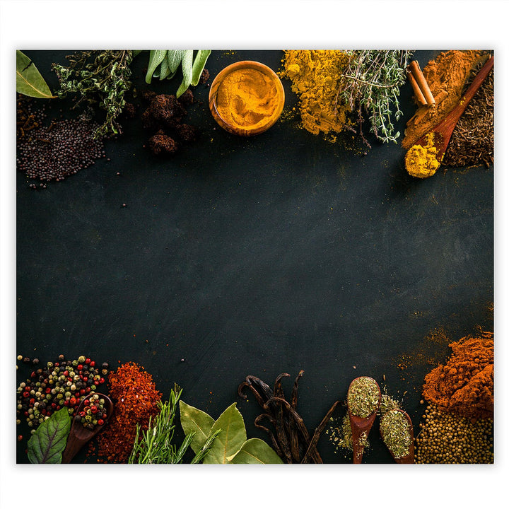 SmartDecoration Herdabdeckplatte Ceranfeldabdeckung aus Glas 60x52 cm Einteilig Motiv "Gewürze" Grau