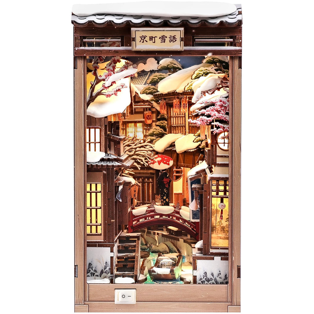 Fsolis Book Nook Kit –Kyoto Snow Whisper Booknook, Japanischer Puppenhaus-Szene, 3D Puzzle Set, Büch