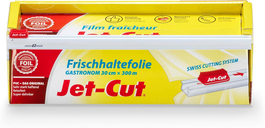 Jet-Cut Frischhaltefolie zum Schneiden, Gastronomie 30cm x 300m, PVC transparent, 1 Stück 300x0.3 m