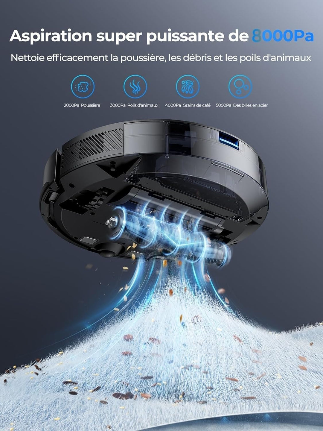 Laresar Clean Saugroboter mit Wischfunktion 3 in 1, 5000Pa Staubsauger Roboter mit Laser Navigation,
