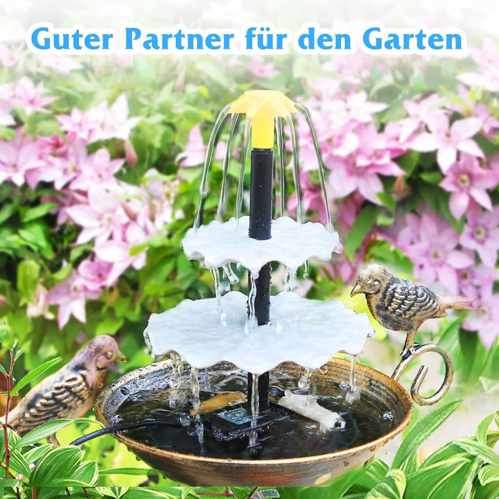 AISITIN 4W Solar Springbrunnen für Aussen, Dreischichtiges Fliesswasser-Set mit Wasserpumpe,Vogelbad