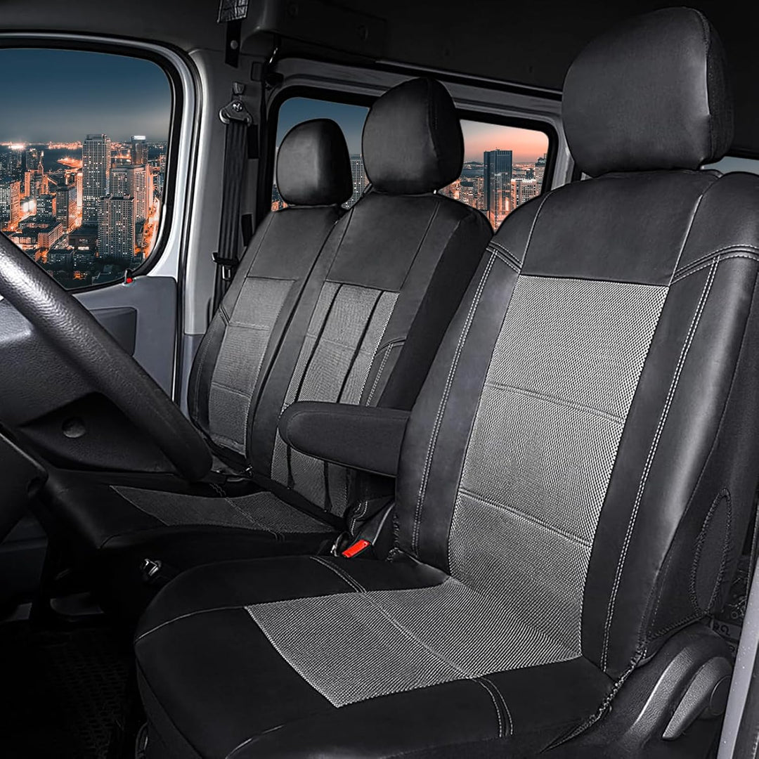 TOYOUN Sitzbezüge für Vans LKWs, Universal Fit Einzel-und Doppelsitze - Kunstleder Mesh-Gewebe, Schw