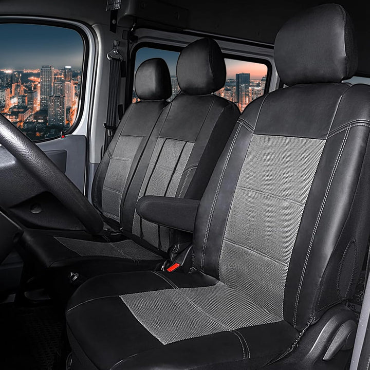 TOYOUN Sitzbezüge für Vans LKWs, Universal Fit Einzel-und Doppelsitze - Kunstleder Mesh-Gewebe, Schw