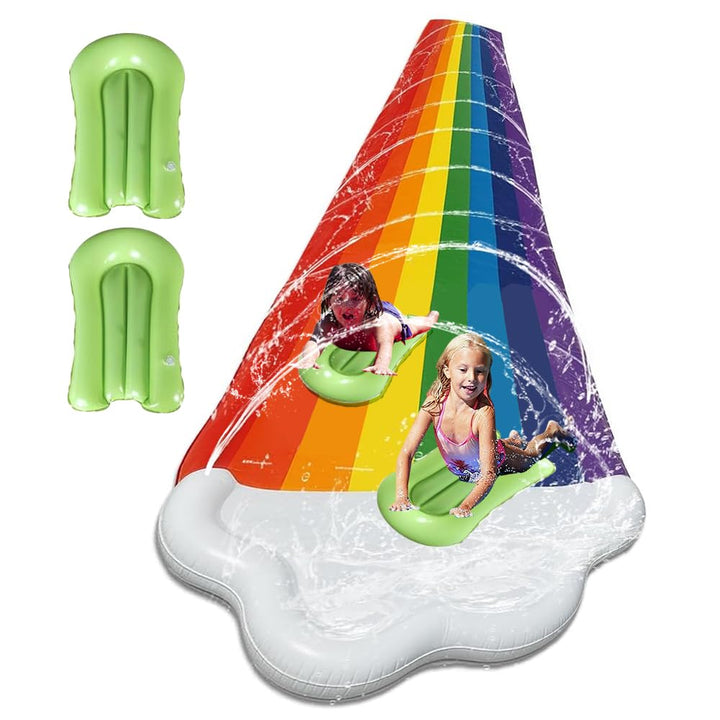 480x140 cm Wasserrutsche Garten für Kinder, Doppelte Wasserrutschmatte mit Bodyboards, Wasserrutsche