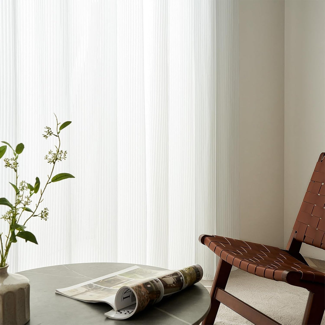 Topfinel Vorhänge Gestreifte Gardinen mit Ösen Weiss 140x145cm Vorhang Halbtransparent 2er Set Ösens