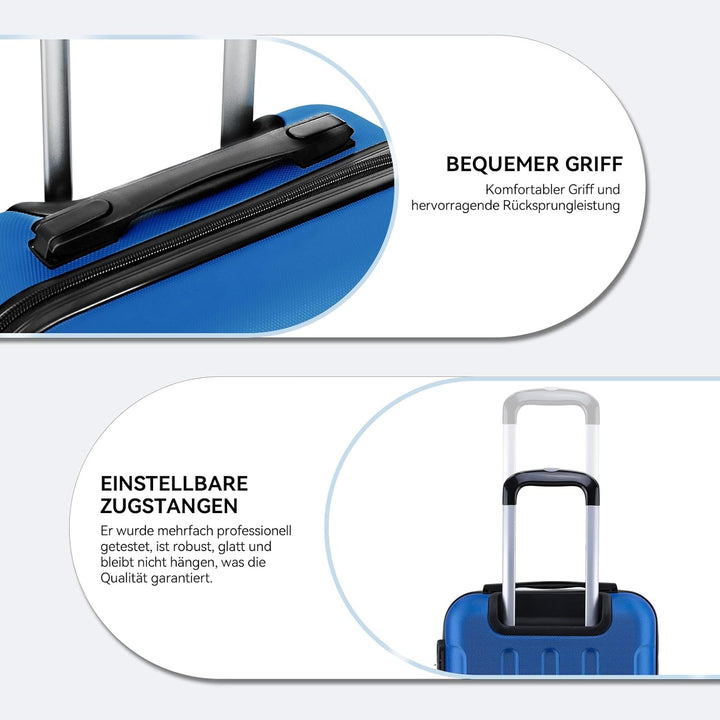 BEIBYE Hartschalen-Koffer Trolley Rollkoffer Reisekoffer Handgepäck 4 Rollen (M-L-XL-Set) (Blau, Set