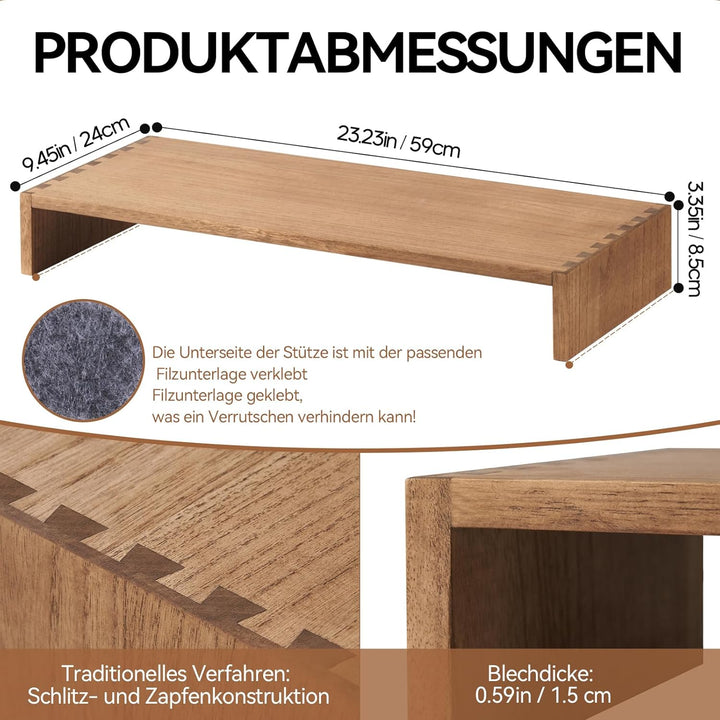 KIRIGEN Holz Monitorständer – Desktop Organizer für PC/Laptop/TV/Drucker | Büro-Aufsatz mit Stauraum