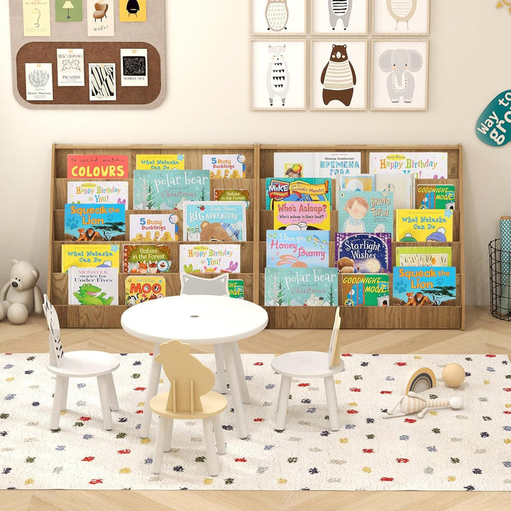 COSTWAY Kinderregal mit 5 Fächern, Bücherregal für Kinder, Zeitungsständer aus Holz, Aufbewahrungsre