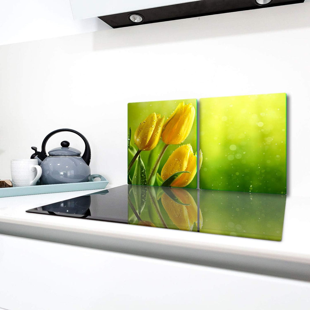 TMK | Herdabdeckplatten Set 2x40x52 cm Ceranfeld Abdeckung Glas Spritzschutz Abdeckplatte Glasplatte