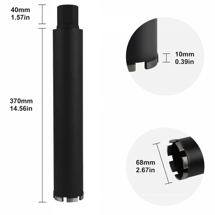 CPROSP Diamantbohrkrone 68mm 1¼" UNC, Kernbohrkrone, L 420mm, Kernbohrer für Bohren in in Beton, Sta