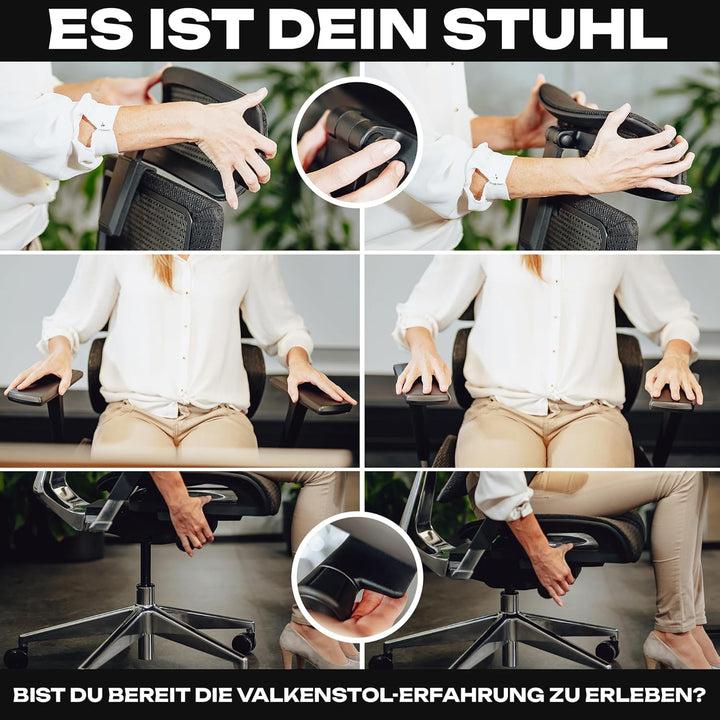 VALKENSTOL M7 Bürostuhl Ergonomisch mit Adaptiver Lordosenstütze Chefsessel Ergonomischer Bürostuhl