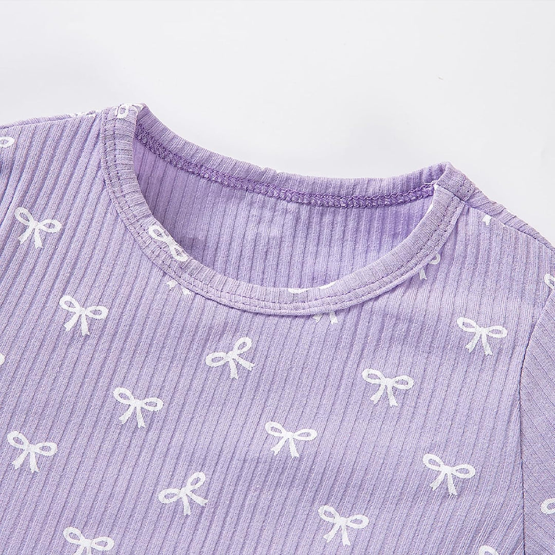 Kleinkind Baby Mädchen Sommer Kleidung Rüsche Gerippt Strick Kurze Ärmel Niedliche Schleife T-Shirt