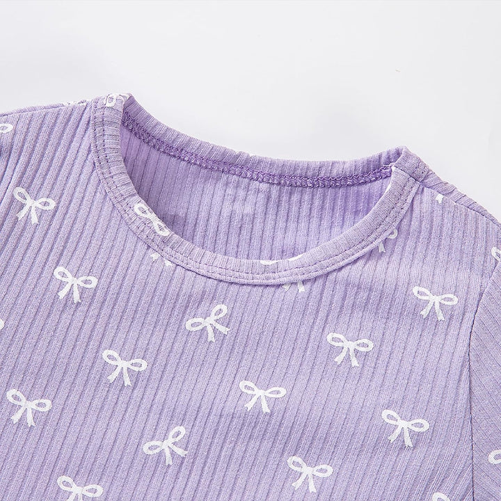Kleinkind Baby Mädchen Sommer Kleidung Rüsche Gerippt Strick Kurze Ärmel Niedliche Schleife T-Shirt