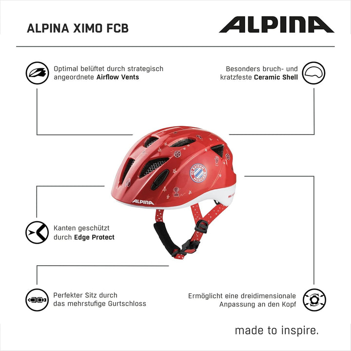 ALPINA XIMO - Leichter, Sicherer & Bruchfester Fahrradhelm Mit Optionalen LED-Licht Für Kinder FCB g