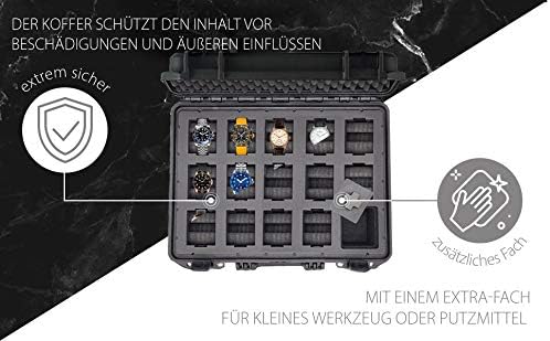 MC-CASES ® Uhrenkoffer Transportkoffer für bis zu 14 Uhren - Reisekoffer - Wasserdicht - Abschliessb