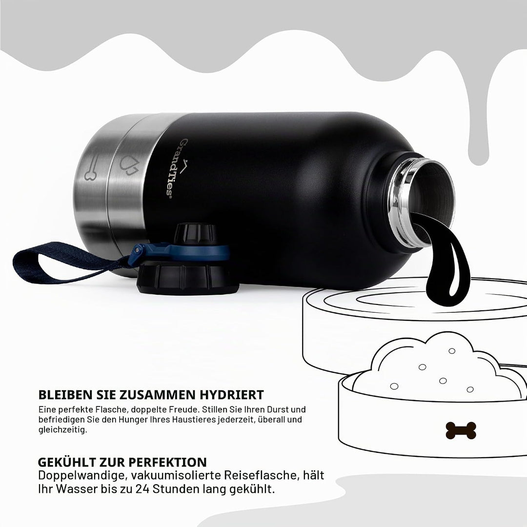 GrandTies Isolierte tragbare Hundewasserflasche mit 2 abnehmbaren Hundenapfspender, auslaufsicherer