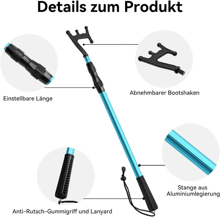 KOMCLUB Teleskop Bootshaken Aluminium Leichtgewicht Push Pole Mehrzweck Ausziehbare Stange rutschfes