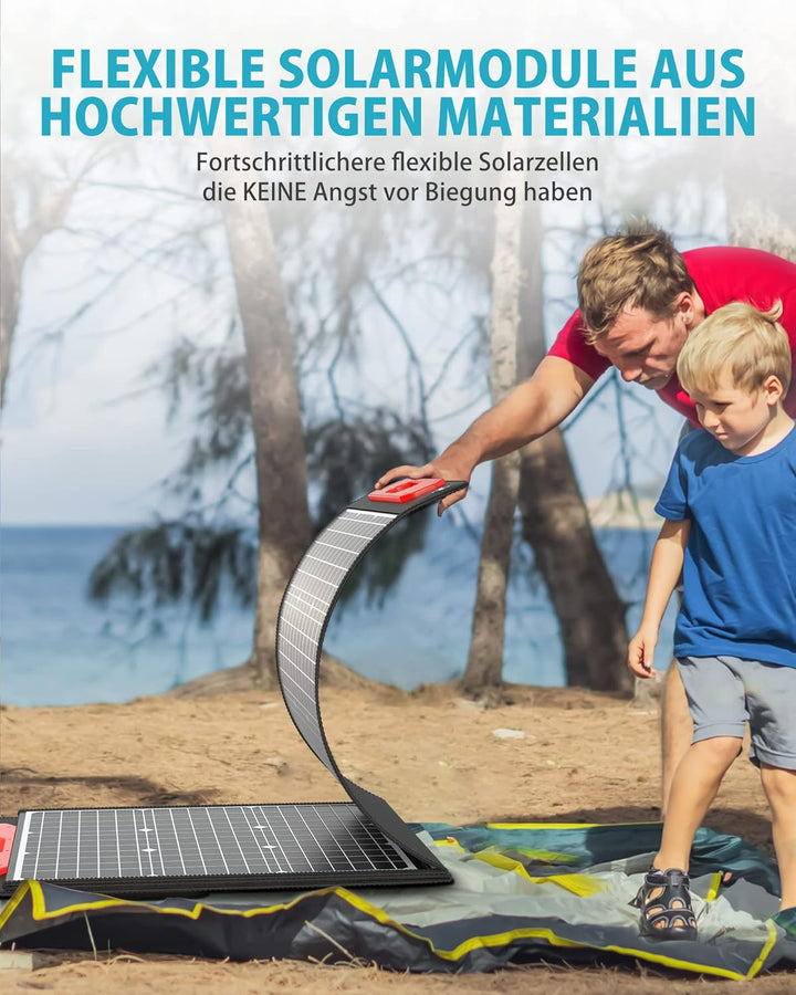 ELECAENTA Ultraleichtes Flexibles 200W ETFE Solar Ladegerät Faltbares Monokristallines Solarmodul XT