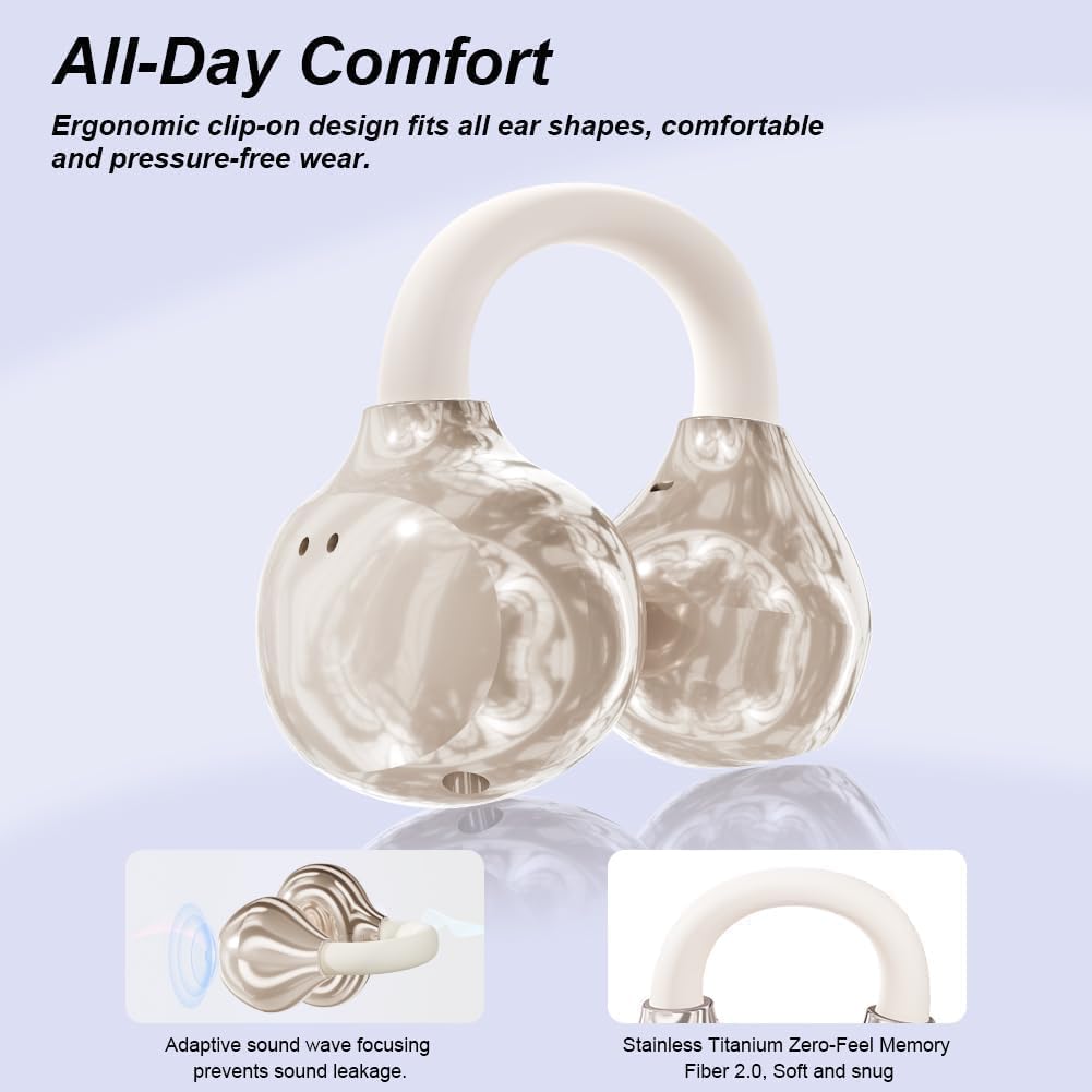 Clip-on Open-Ear Bluetooth-Kopfhörer Wireless,Bluetooth 6.0,60 Stunden Ultra-Lange Akkulaufzeit,Komf
